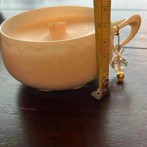 Hand Poured SoyCandle Upcycled Vintage Cup and Vintage Glass Bead Charm “Winter” - Picture 7 of 9